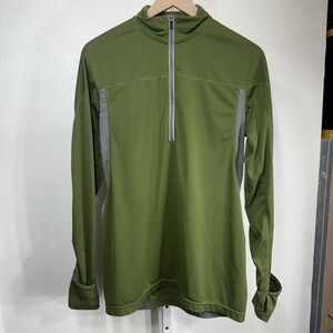 REI 1/4 Zip Pullover Top Long Sleeve Polyester Outdoor Green Gray Men's Medium
